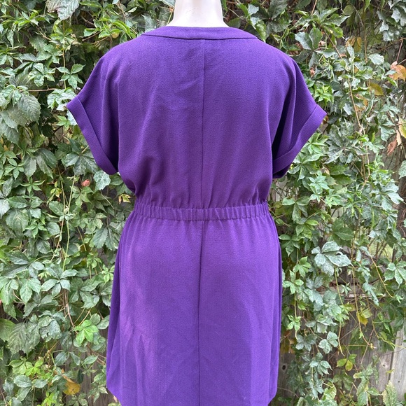 Lane Bryant Purple Midi Shift Dress V-Neckline Linen Cuffed Short Sleeve 14/16 - Picture 4 of 6